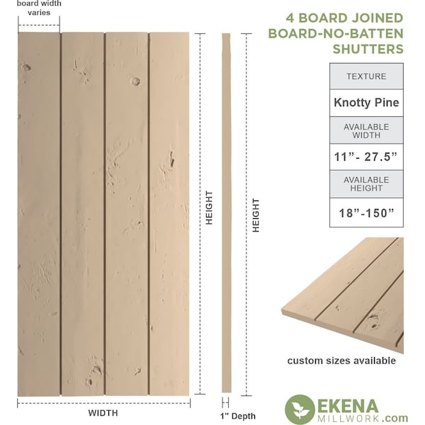 Rustic Four Board Joined Board-n-Batten Knotty Pine Faux Wood Shutters W/No Batten, 22W X 38H